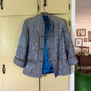 Elegant Blue Brocade Women's Jacket